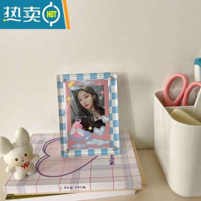 敬平韩国ins亚克力棋盘格拍立得相框3寸照片追星爱豆小卡展示摆台精致 baby婴儿蓝 3寸