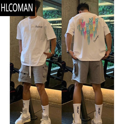 HLCOMAN欧美式青春爱心字母短袖T恤男夏季慵懒风港味小领口宽松个性上衣