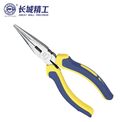 长城精工 6英寸Cr-V欧式精抛双色套塑柄尖嘴钳 铬钒钢尖头钳电工钳 160mm 212076(2把起订)