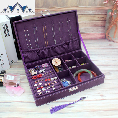 防饰品氧化首饰盒带锁公主欧式木质韩国耳钉耳环珠宝收纳盒简约 三维工匠