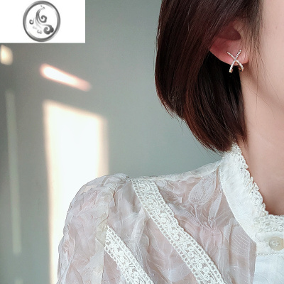 JiMi高级感蚊香盘耳夹女无痛耳饰交叉耳钉无耳洞复古简约隐形2023耳环
