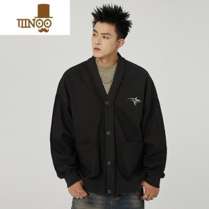 YANXU开衫毛衣男美式复古感V领纯色针织衫情侣款宽松百搭外套