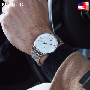 M.B.K欧美品牌手表商务全自动机械表 男士防水简约时尚镂空钢带机械手表皮带男表带日历款M1008G-1