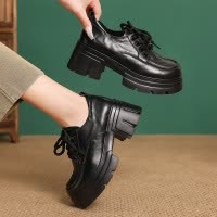 头层牛皮英伦风松糕厚底小皮鞋女2025春季新款时尚百搭系带单鞋