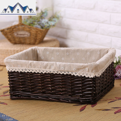 藤编储物盒柳编篮子收纳置物整理篮桌面零食杂物框编织布艺 三维工匠收纳篮