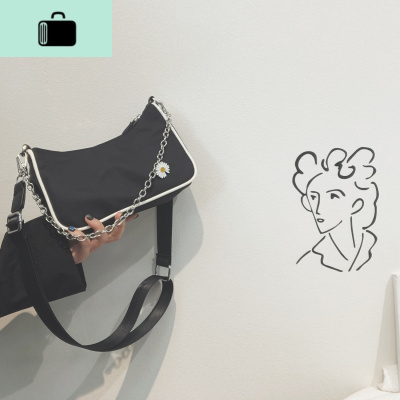 网红流行小包包女2020夏天新款时尚百搭单肩包休闲链条腋下斜挎包NEW LAKE 黑色女士单肩包