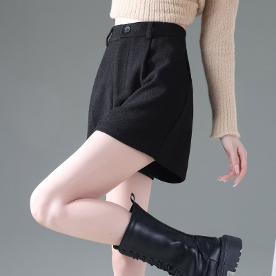 [1折价39.9元,叠加优惠券]唐狮 秋冬季毛呢短裤女宽松休闲百搭黑色毛呢短裤宽松高腰阔腿毛呢短裤