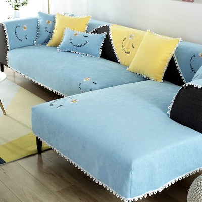 木儿家居雪尼尔沙发垫四季防滑刺绣工艺北欧简约现代风全盖坐垫套罩巾