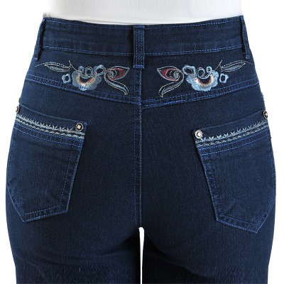 迪鲁奥(DILUAO)新款女装大码妈妈涂层牛仔布裤秋季中老年女裤高腰中年妇女裤子长裤外穿