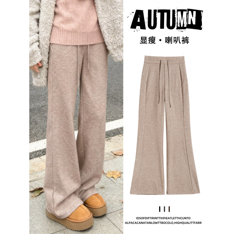 毛呢喇叭裤女新款秋冬季高腰显瘦马蹄裤小个子羊毛加绒微喇裤
