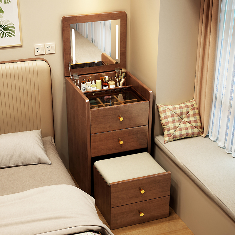 实木化妆台斗柜一体化妆桌小户型可翻盖镜子家用床头多功能收纳柜