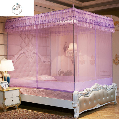 蚊帐新款双人家用加密帐纱加粗支架三开公主风1.5m1.8米新款A紫色套装--T型门（内撑杆）1.5米舒适主义蚊帐新款A紫色套装--T型门（内撑杆）1.5米宽x1.9米长