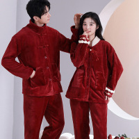 情侣睡衣秋冬季珊瑚绒本命年喜庆结婚大红色一男士一女家居服套装_797