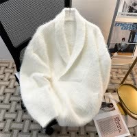 男装潮流时尚水貂毛V领慵懒风毛衣男女同款宽松美式潮牌情侣外套