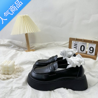 SUNTEK小艾厚底乐福鞋女2023年新款英伦风复古软底增高黑色一脚蹬小皮鞋