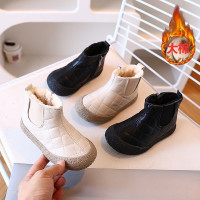 女童雪地靴年冬季大棉鞋男童短靴时尚皮面软面加绒加厚潮童鞋