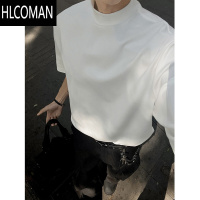 HLCOMAN白色半高领短袖男款夏季高级感痞帅王嘉尔同款正肩t恤内搭打底衫