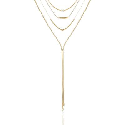 盖尔斯(GUESS)多层金属项链镀金玻璃石21英寸可调锁扣女式优雅简约