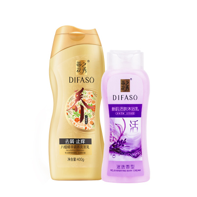 蒂花之秀洗发水400g+新肌迷迭香200g沐浴露深度清洁滋养修护干枯分叉毛糙；能温和地去除污垢