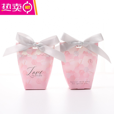创意糖果礼盒装结婚婚礼喜糖盒包装盒小号回礼纸盒盒子空盒袋子FENGHOU仙女袋粉色晶格30个装含丝带-