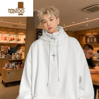YANXU假连帽卫衣男款美式复古潮牌痞帅半拉链套头上衣外套