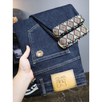 秋冬新款全底印花男士牛仔裤有弹性高级感刺绣时尚修身弹力男装潮