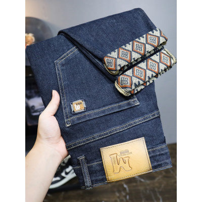 秋冬新款全底印花男士牛仔裤有弹性高级感刺绣时尚修身弹力男装潮