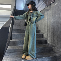 女童牛仔套装秋装新款儿童女大童洋气时髦童装牛仔外套两件套