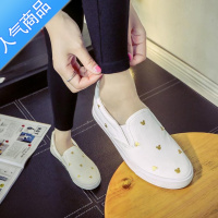 SUNTEK韩国ulzzang白色小白鞋女一脚蹬懒人卡通帆布鞋休闲平底低帮板鞋