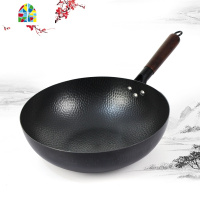 精铁锅章丘工艺手工老式炒锅无涂层锅家用炒菜锅电磁炉燃气适用 FENGHOU 32手打锅(免开锅)带耳+木盖