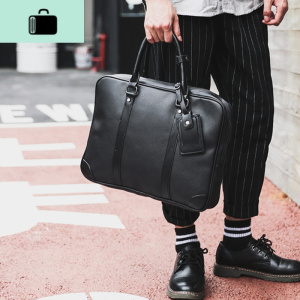 潮流时尚休闲公文包电脑包 商务男包 文件包 时尚皮质男士手提包NEW LAKE 黑色 黑色