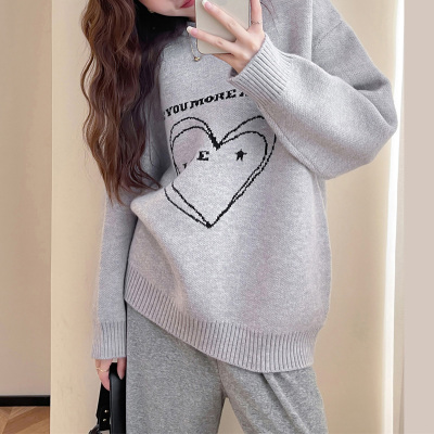 [3件8.5折127.4元,叠加优惠券]唐狮新款冬季爱心圆领宽松毛衣女韩版chic慵懒风套头毛线衫qd