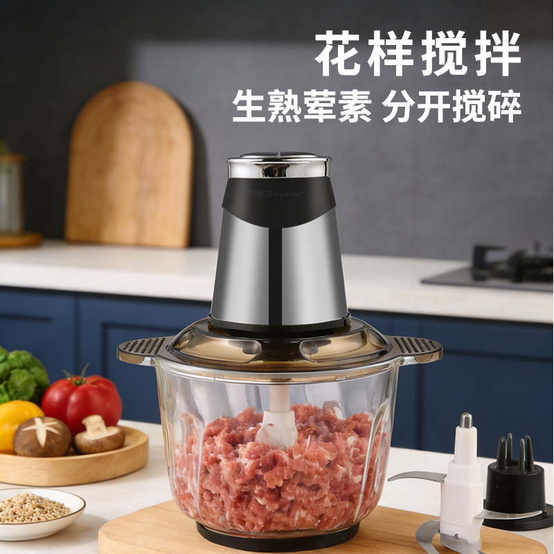 荣事达绞肉机家用 碎肉机电动搅拌机饺子肉馅蒜蓉机 搅肉机 绞肉绞菜多功能一体机 3L玻璃杯JR30HF1