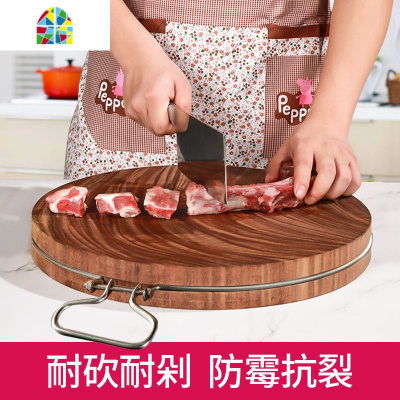 正宗铁木砧板越南菜板实木家用蚬木占板切菜板圆形整木案板 FENGHOU 33*5CM加厚钢圈款
