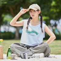 [直降价58元]唐狮夏季女圆领前胸字母背心百搭减龄学院风时尚韩系潮流辣妹