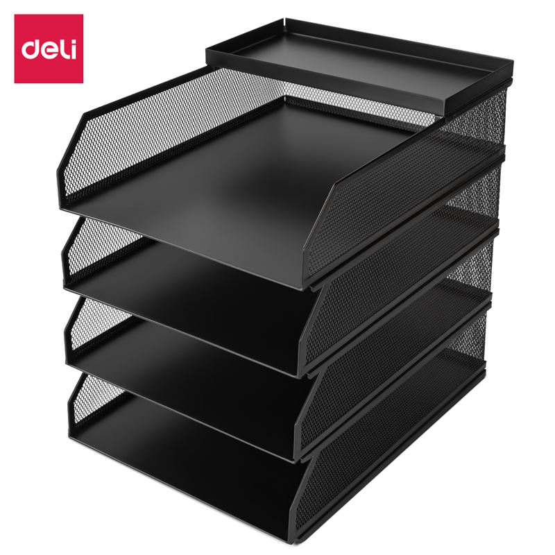 得力PB261金属五层文件座(黑色)得力可堆叠金属文件框栏文件篮文件托盘书立架