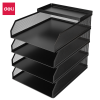 得力PB261金属五层文件座(黑色)得力可堆叠金属文件框栏文件篮文件托盘书立架