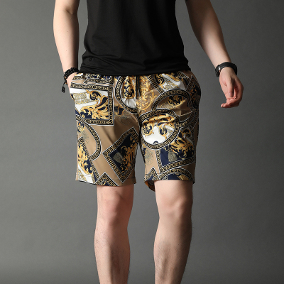 夏季男装短裤沙滩裤中老年印花裤衩男士外穿中年爸爸装宽松五分
