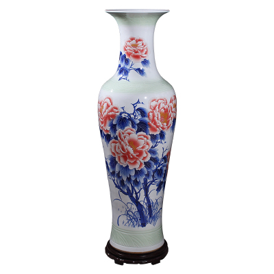 艺锦蓝国产景德镇陶瓷手绘花开富贵客厅摆件1米1.2米1.4米1.6米1.8米2.0米落地大花瓶开业公司礼品1.2米