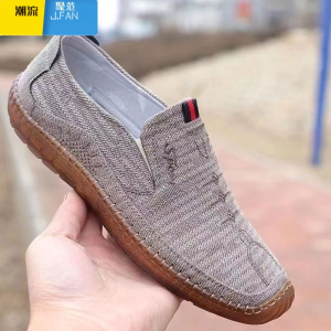 聚范2023牛筋底透气薄款休闲时尚老北京布鞋男士亚麻布面百搭男鞋