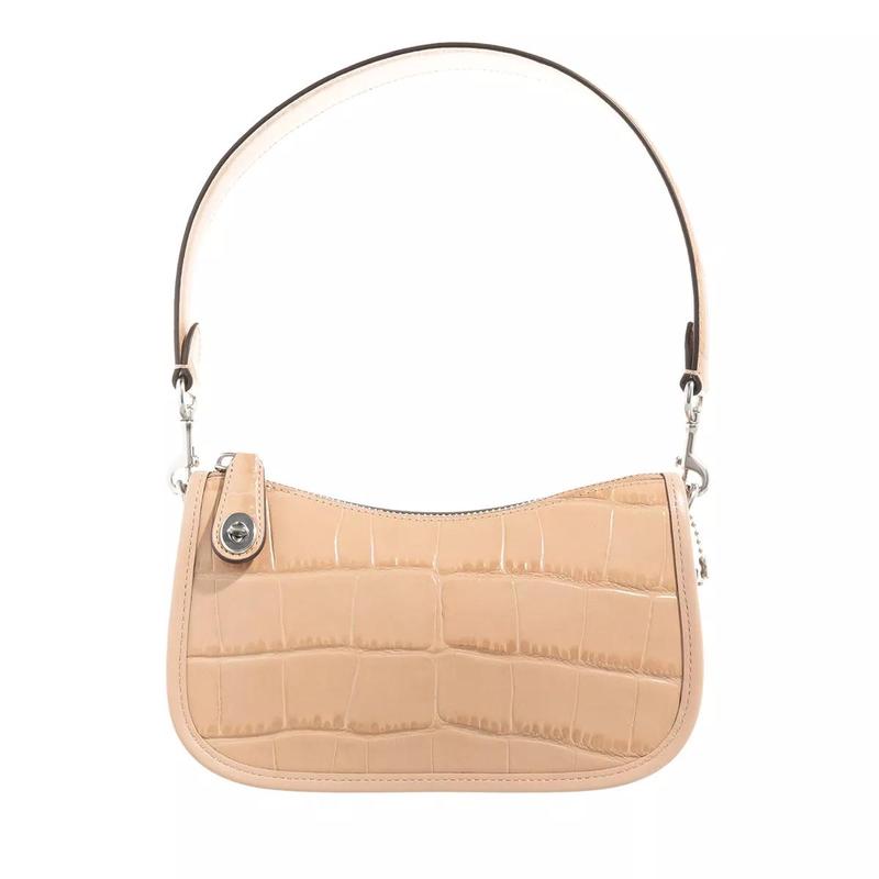 COACH女单肩包纹斜挎包Embossed Croc Swinger 20 Buff可调节肩带