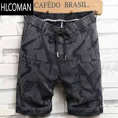 HLCOMAN2024夏季新款提花六兜牛仔短裤男百搭宽松弹力直筒休闲五分裤