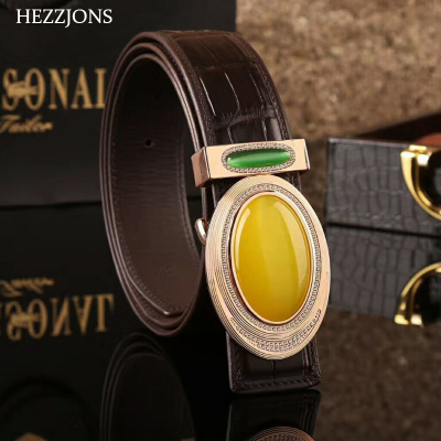 赫泽琼斯HEZZJONS皮带男真鳄鱼肚皮男士腰带手工镶钻宝石扣裤腰带青年时尚奢侈品皮带