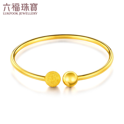 六福珠宝圆珠黄金手镯大人圆棍开口弹力足金手镯计价B01TBGB0031