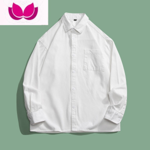 七斓纯色长袖衬衫男春季日系痞帅潮ins宽松简约衬衣学生休闲百搭外套