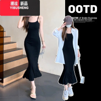 YIBUSHENG步步生莲黑色吊带连衣裙女包臀鱼尾裙气质修身打底高级感长裙子