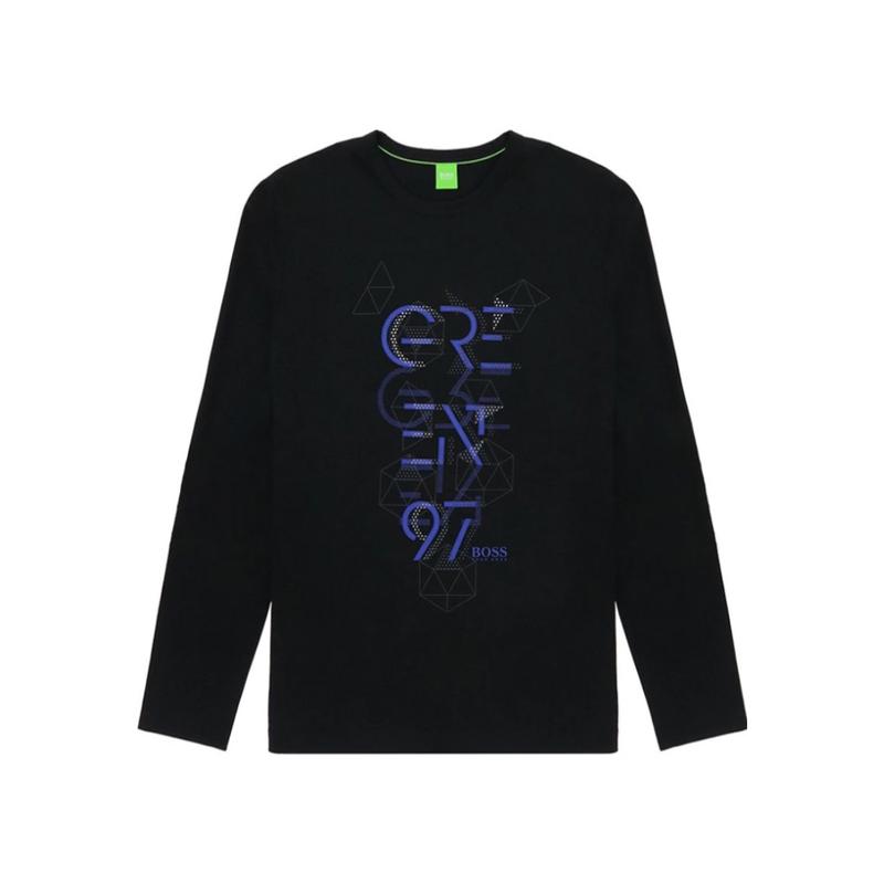 Hugo boss雨果波士长袖T恤男透气舒适百搭耐穿黑色印花修身棉质