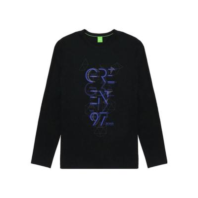 Hugo boss雨果波士长袖T恤男透气舒适百搭耐穿黑色印花修身棉质