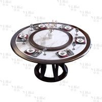 翌嘉 YJ3110413 岩板餐桌实木圆形餐桌椅组合1.8米圆桌12把餐椅