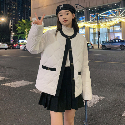 [3件8.5折229.4元,叠加优惠券]唐狮年冬季新款小香风棉衣女圆领小个子菱形格轻薄棉袄外套潮